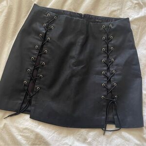 Black Vegan Leather Lace Up Skirt, Large